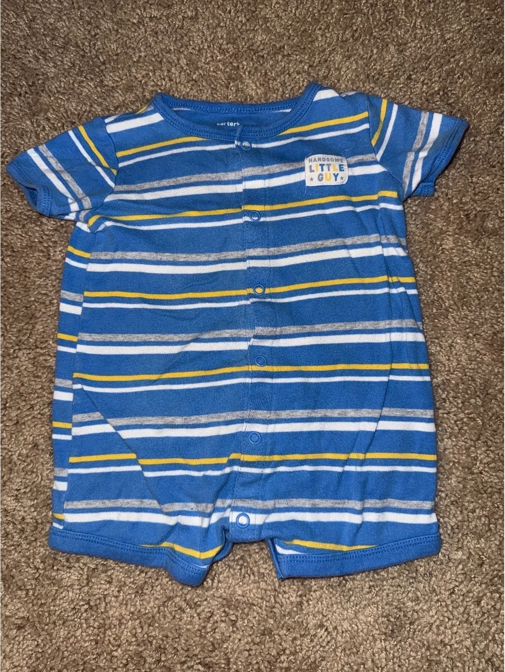 Carter's Handsome Little Guy Blue Striped Baby Romper 9 Months